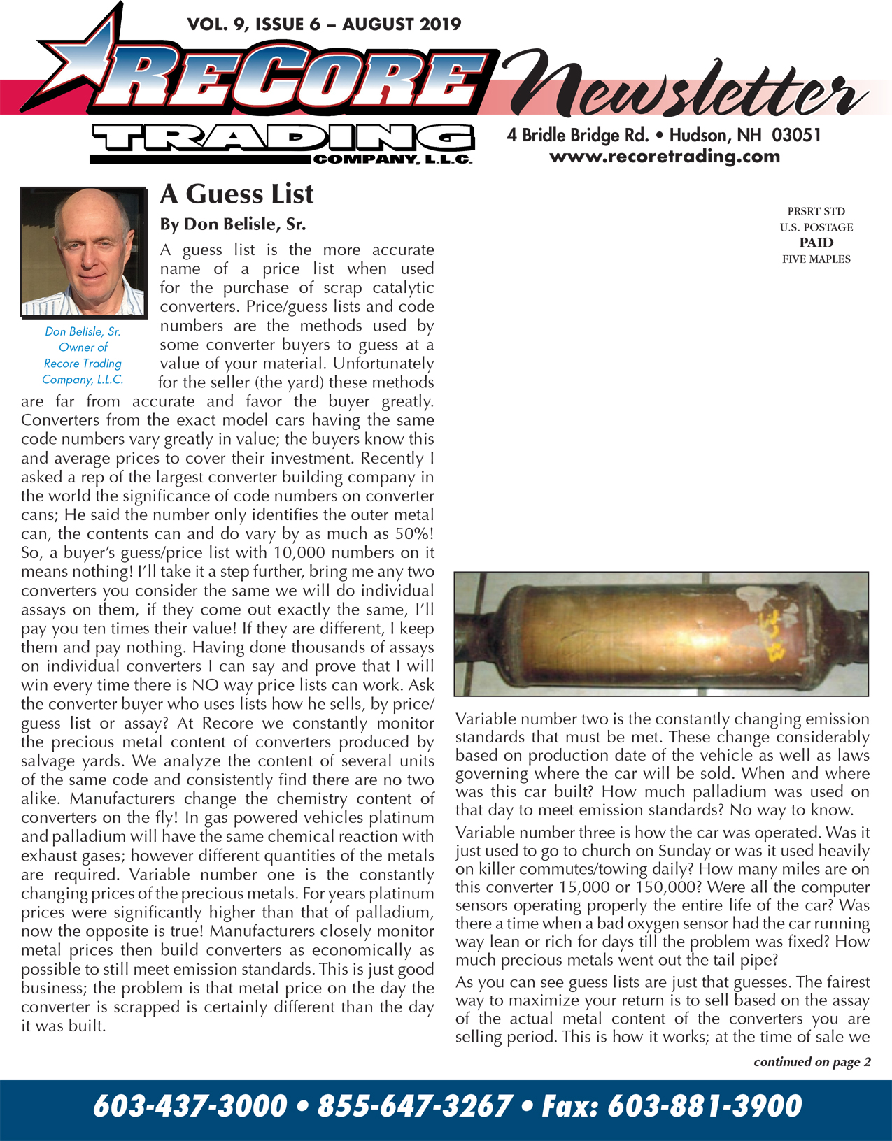 August Newsletter 2019 Recore Trading Company Llc