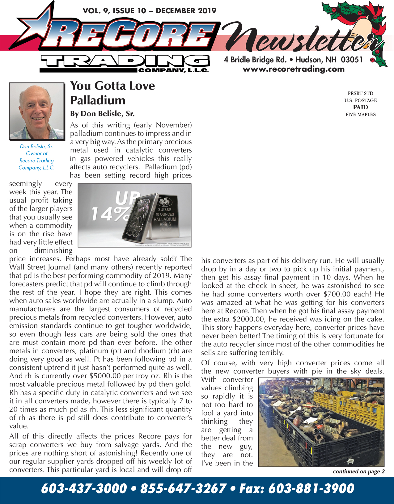 December 2019 Newsletter – Recore Trading | Converter Processing